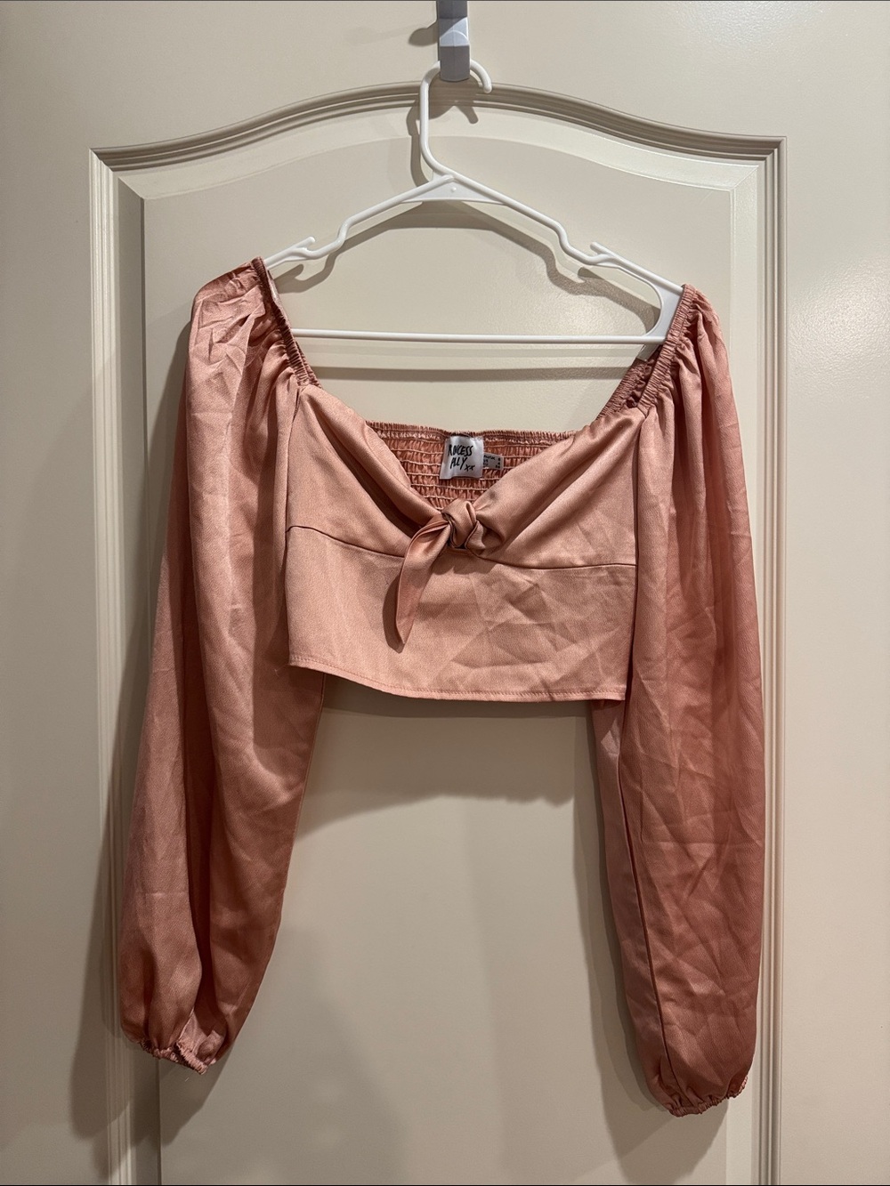 Princess Polly Blush Satin Tie-Front Crop Top